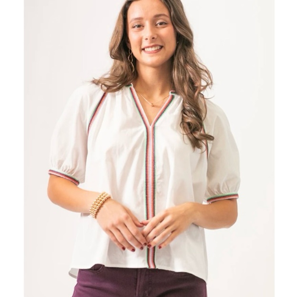 NWT Pinch White Blouse with Colorful Trim size L